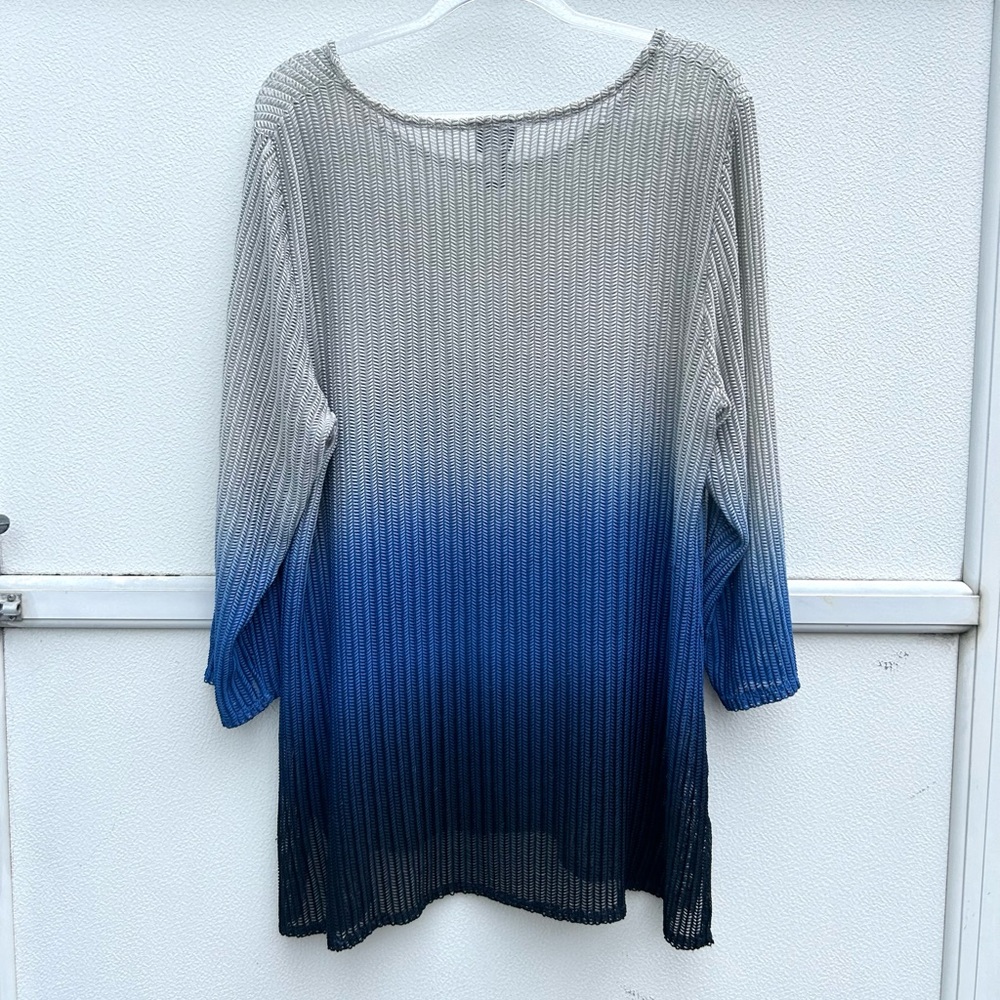 Chicos Travelers Tunic Top Women 3/XL Dip Dye Ombré Blue Gray Loose Knit Stretch - Picture 11 of 13